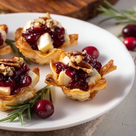 Golden Quick Cranberry Brie Bites with bubbly cheese and sweet cranberry, ready to serve as an appetizer.
