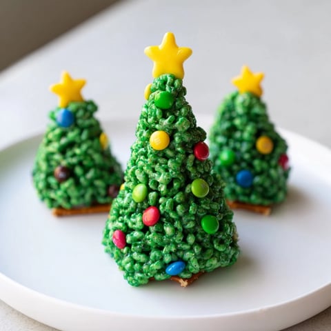 Delicious Christmas Tree Rice Krispy Treats, decorated with colorful candies for a festive dessert.