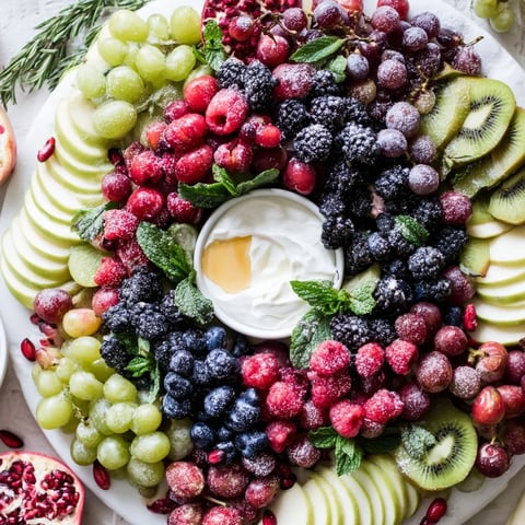 A colorful Winter Berry Wreath Fruit Board bursting with fresh berries, perfect for a holiday appetizer.