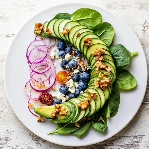 Vibrant Fibonacci Fan Salad with fresh tomatoes, creamy avocado, and feta cheese layered beautifully.