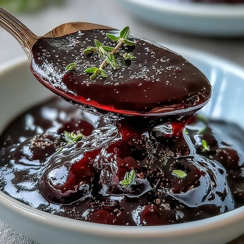 Glossy Black Currant Glaze in a jar with a pastry brush, ready to coat a spiral-sliced ham.