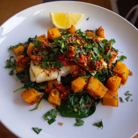 A close-up image shows tender Baked Cod, a healthy, flavorful Mediterranean meal ready to serve.