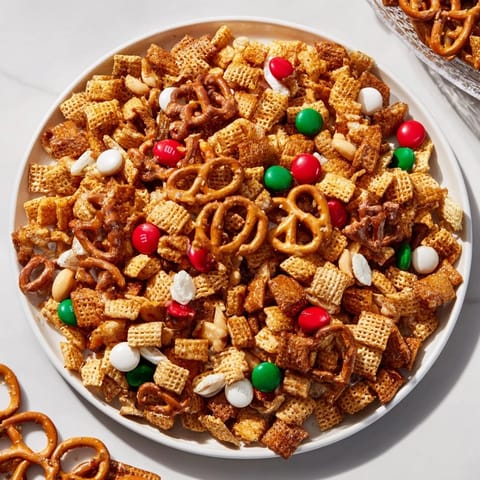 Golden-brown Holiday Mix baked to perfection, filled with crispy cereal and sweet treats.