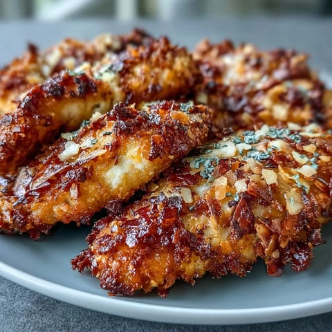 Keto Crispy Parmesan Crusted Chicken Tenders with Ranch Slaw - golden-brown tenders with crunchy almond-Parmesan coating, served with creamy cabbage slaw.  