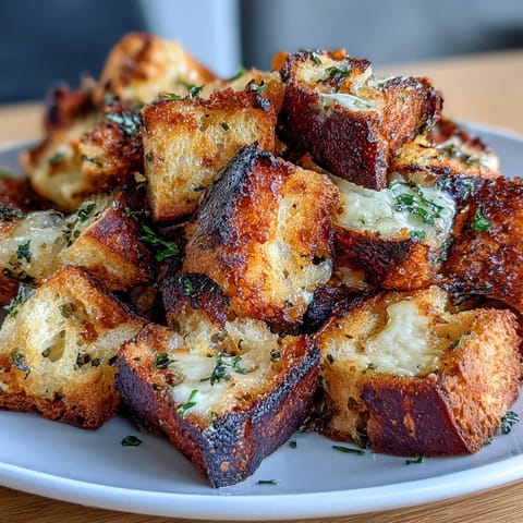 Golden crunchy sourdough croutons