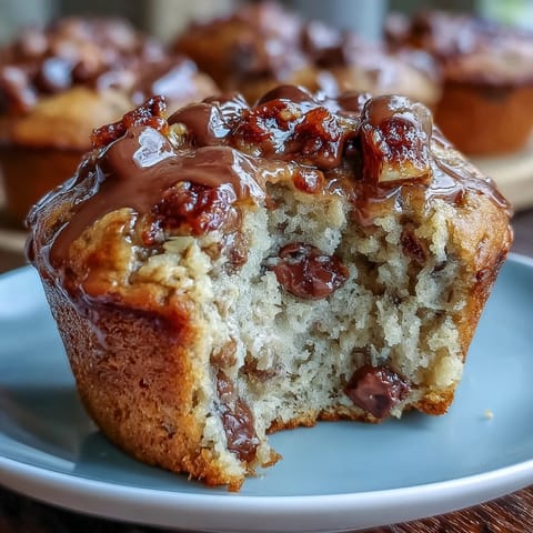 High-protein banana bread muffins for meal prep, golden-brown and studded with chocolate chips, ready for a nutritious breakfast or snack.  