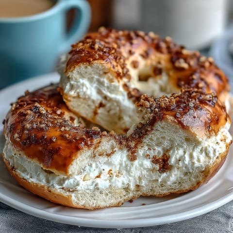 Fluffy yogurt bagels with cinnamon swirl on a wooden board, golden crust and soft interior visible.  