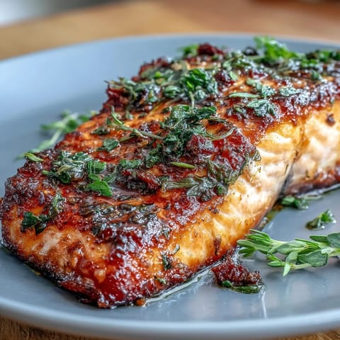 A one-pan meal featuring tender salmon fillets, crisp green beans, and golden potatoes, all infused with fresh garlic and Dijon mustard.  