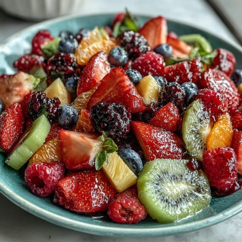 Vibrant spring fruit platter with strawberries, pineapple, and kiwi, served with creamy honey-yogurt dipping sauce for a refreshing snack.