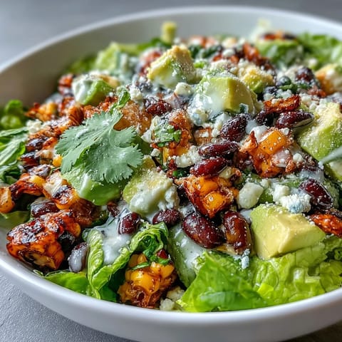 Grilled corn and black bean taco salad with fresh avocado, cherry tomatoes, and zesty lime dressing. Vibrant, colorful bowl perfect for summer meals.
