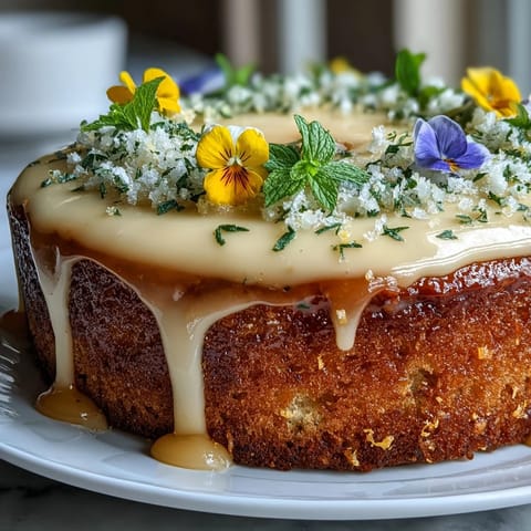 Elegant lemon cake with cream cheese frosting and edible flowers for a baby shower celebration.