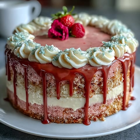 Bridal Shower Rosé Velvet Cake dusted with elegant gold drip.