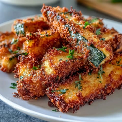 Golden, crispy Parmesan zucchini fries baked to perfection, ready for dipping.