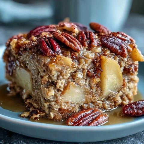 Maple Pecan Apple Baked Oatmeal: A golden, bubbling bake topped with toasted pecans.