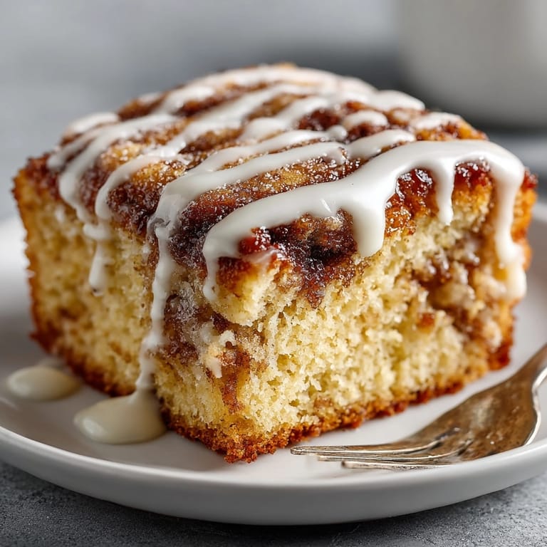 Freshly baked Cinnamon Roll Coffee Cake sliced in a pan, perfect for breakfast gatherings.
