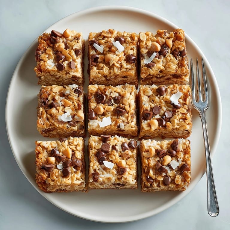 Close-up view of sliced Protein Oat Breakfast Squares, revealing a textured, wholesome treat.