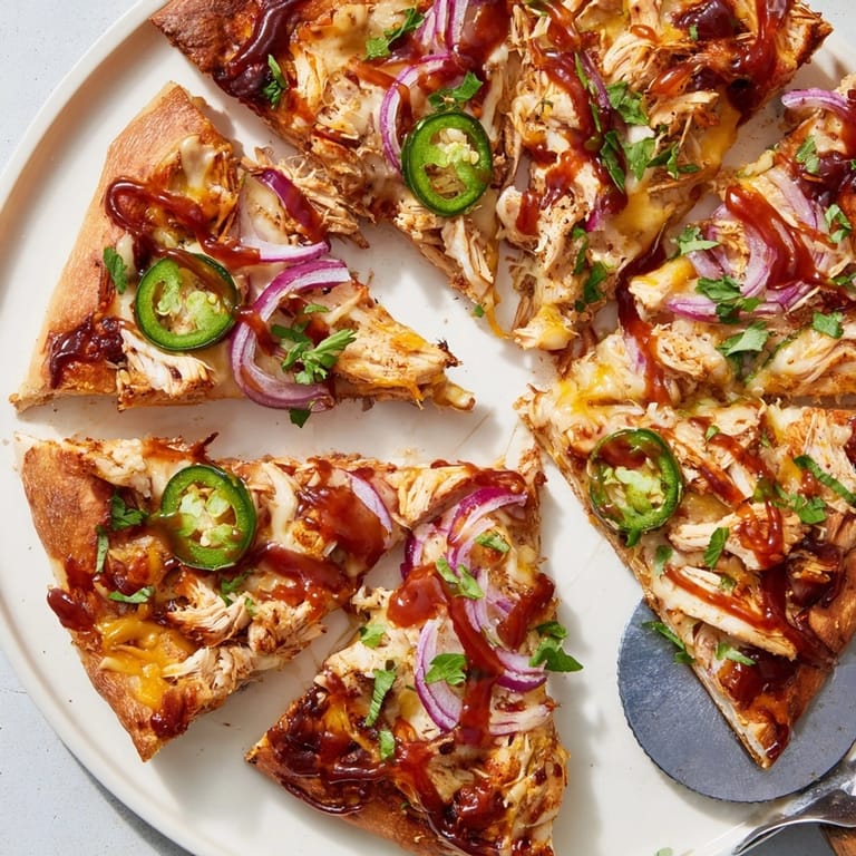 Homemade BBQ Chicken Pizza; a delicious, saucy combination of savory and sweet flavors baking.