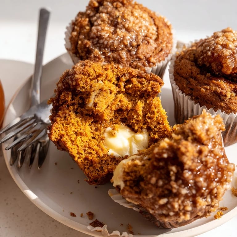 Deliciously spiced pumpkin muffins with a rich maple cream center, great for brunch.  