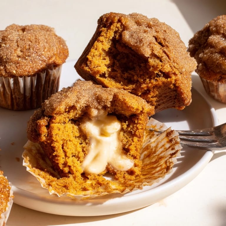 Warm, fluffy pumpkin muffins featuring a dreamy maple cream filling, ideal for gatherings.