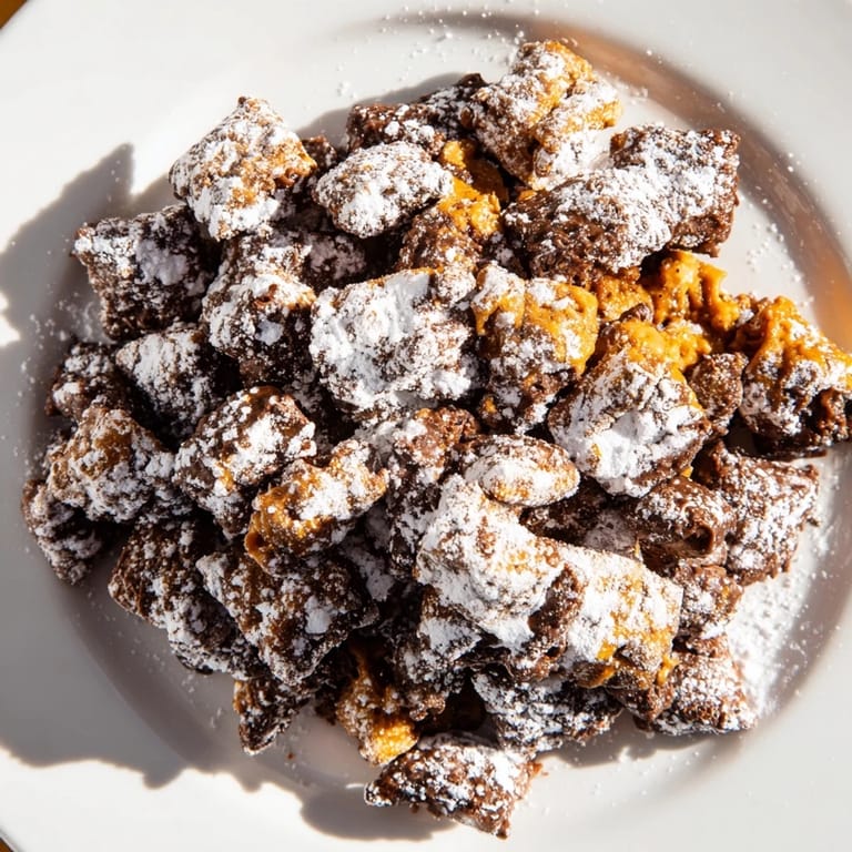 Festive Thanksgiving Chai-Spiced Puppy Chow, a crunchy, sweet treat perfect for snacking.  