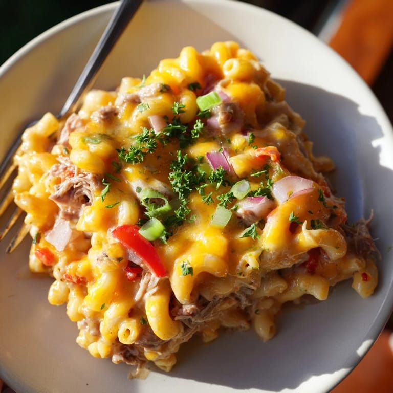 Perfectly cooked BBQ Rib Macaroni Skillet, a family favorite brimming with tender ribs and bubbly cheese.
