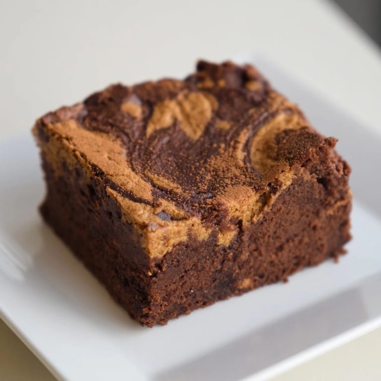 Fudgy, gluten-free Pumpkin Workout Brownies, rich with pumpkin and cocoa, ready to serve as a dessert.