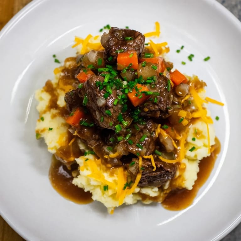 A flavorful Fall Apple Cider Stew Mash, capturing the steam rising from a warm, savory bowl of food.