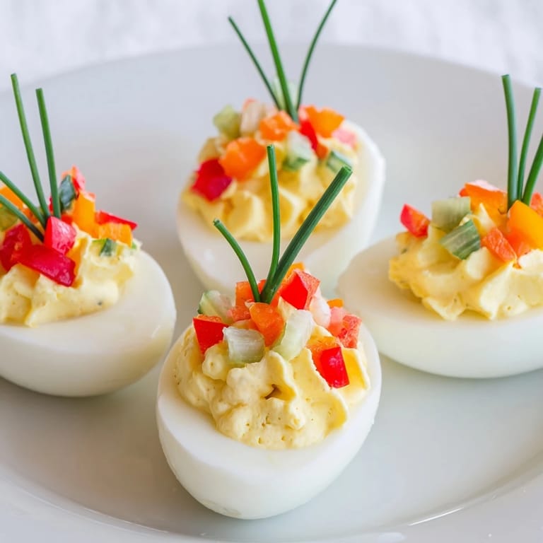 These tasty bite-sized Easy Festive Deviled Egg Ornaments bring holiday cheer to every party platter.