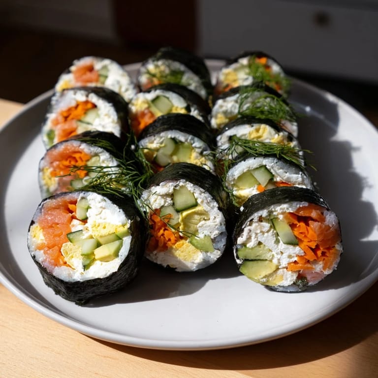 Festive High-Protein Sushi Wrap Smoked Salmon Holiday Roll: colorful and fresh, perfect for a holiday meal.