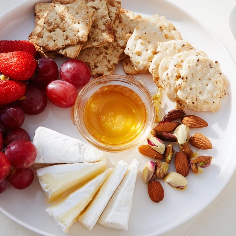 A vibrant flat lay of a Bears Honey Pot Board, perfect for sharing at a tea party, with colorful bites.