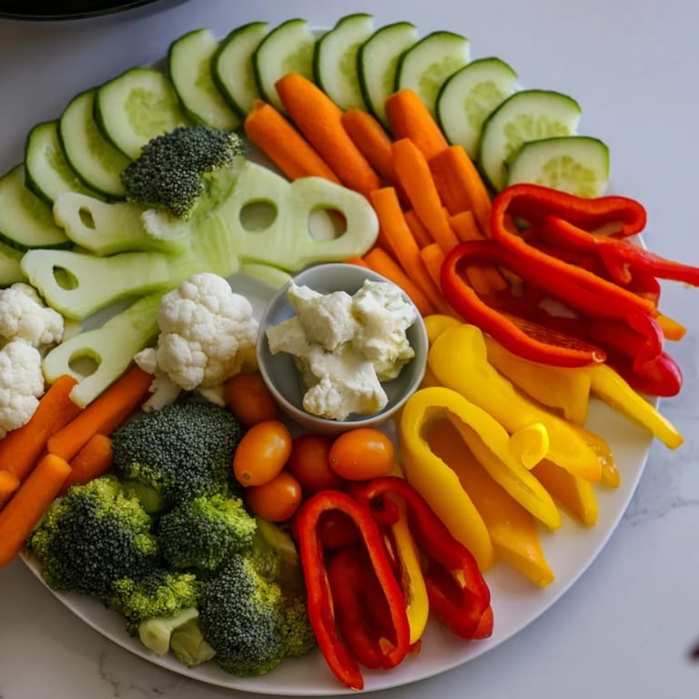 Freshly cut, colorful vegetables arranged as playful Dino-Mite Dinosaur Fossil Crudités, ready for a kid's snack.