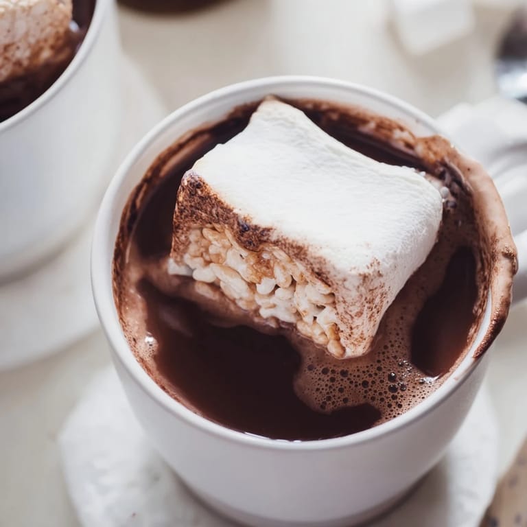 Cozy mug filled with rich hot chocolate, topped with a melting bear-shaped marshmallow.