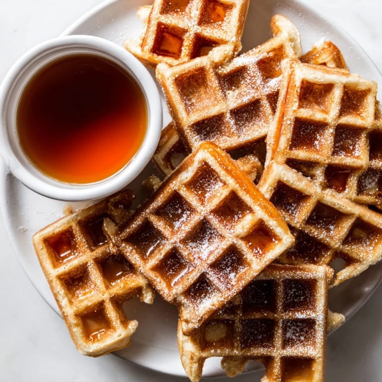 Crispy waffle quarters perfect for dipping in warm syrup, ready for a delightful brunch.