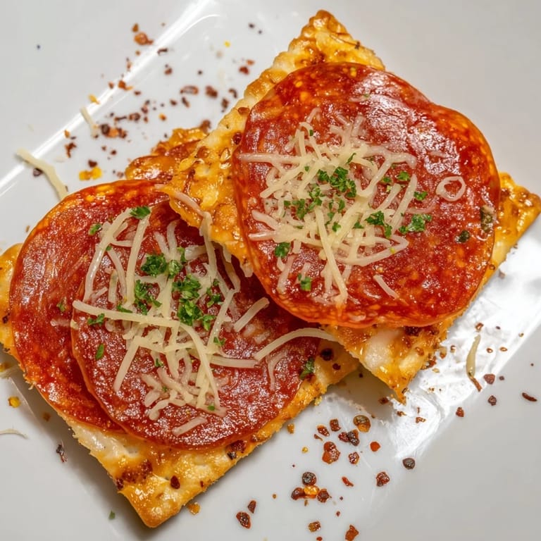Melted cheese bubbles over the pepperoni on this perfect savory bites appetizer, ready to serve.