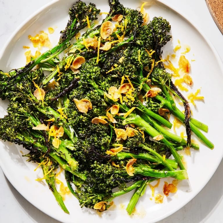 Close-up of a delightful Charred Broccolini Salad with lemon zest, ready to be enjoyed.