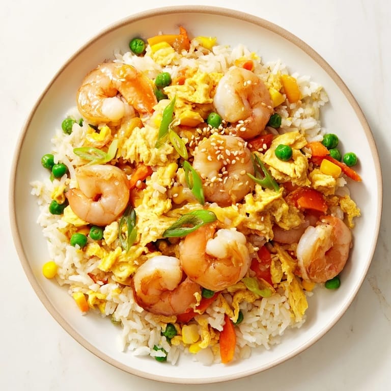 Steaming bowl of shrimp fried rice, a vibrant weeknight dinner ready in minutes.