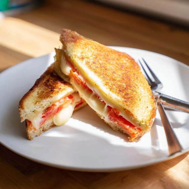 Freshly prepared Pepper Jack & Tomato Grilled Cheese, featuring melted pepper jack and ripe tomato slices on buttery bread.