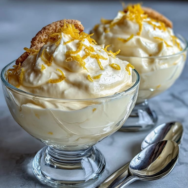 Velvety Lemon Fool in a chilled glass, garnished with crumbled shortbread and a bright lemon twist.