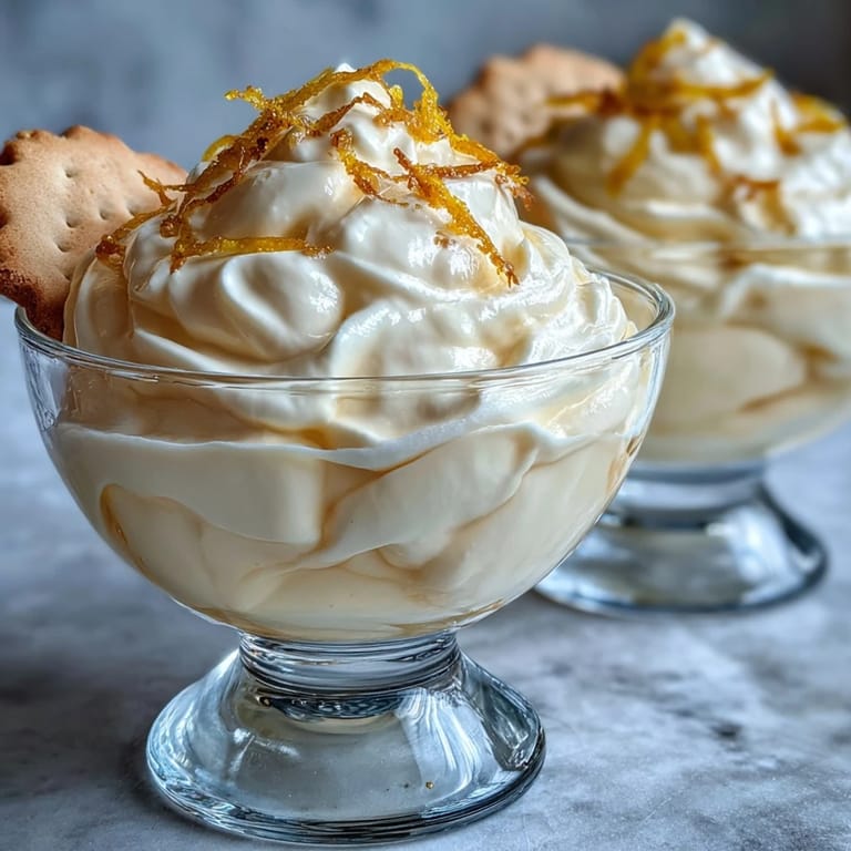 Homemade Lemon Fool dessert in a glass, with whipped lemon cream and a fresh berry garnish.