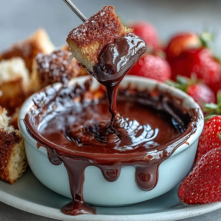 Decadent Boozy Chocolate Fondue served with pretzels, apples, and bananas for dipping.
