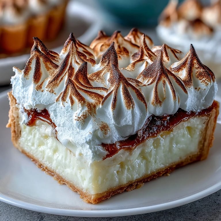 A close-up view shows a slice of Lemon Meringue Pie on a plate, highlighting the tangy lemon filling and delicate meringue texture.
