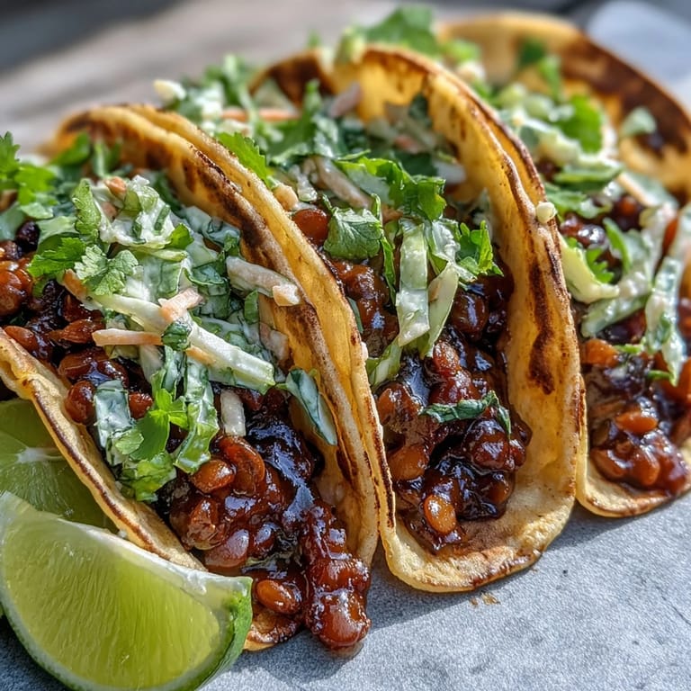 Topped with creamy avocado slices and a squeeze of lime, these Vegan BBQ Lentil Tacos offer a delicious plant-based dinner idea.