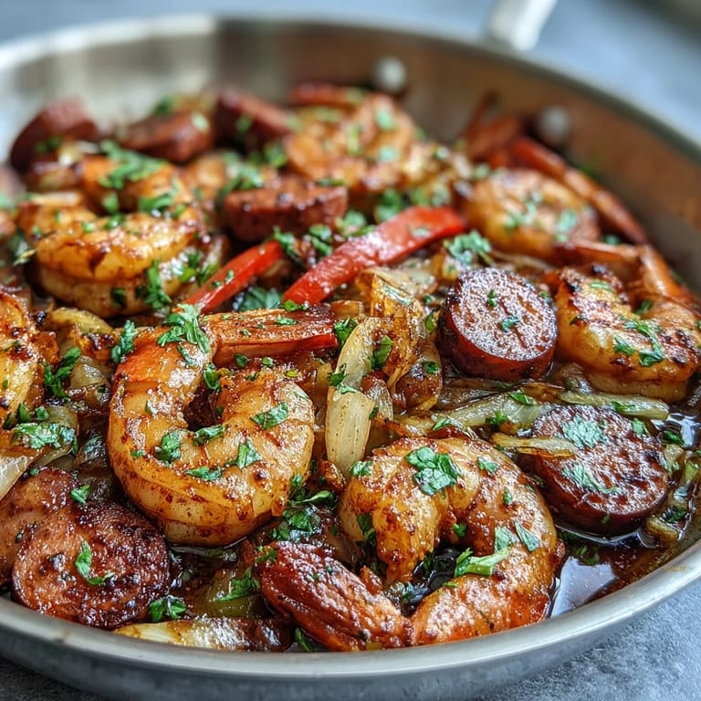 Easy Keto Cajun Shrimp and Sausage Skillet tossed with bell peppers, perfect for a low-carb weeknight dinner.