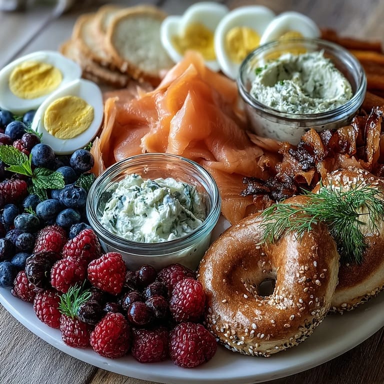 Artful Galentines brunch platter featuring smoked salmon, creamy cheeses, and colorful berries arranged for a festive celebration.  