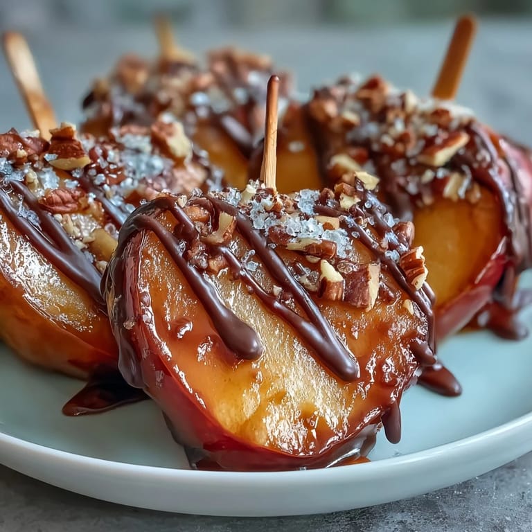 Homemade caramel apple slices dipped in silky chocolate, a sweet and tangy treat for any occasion.
