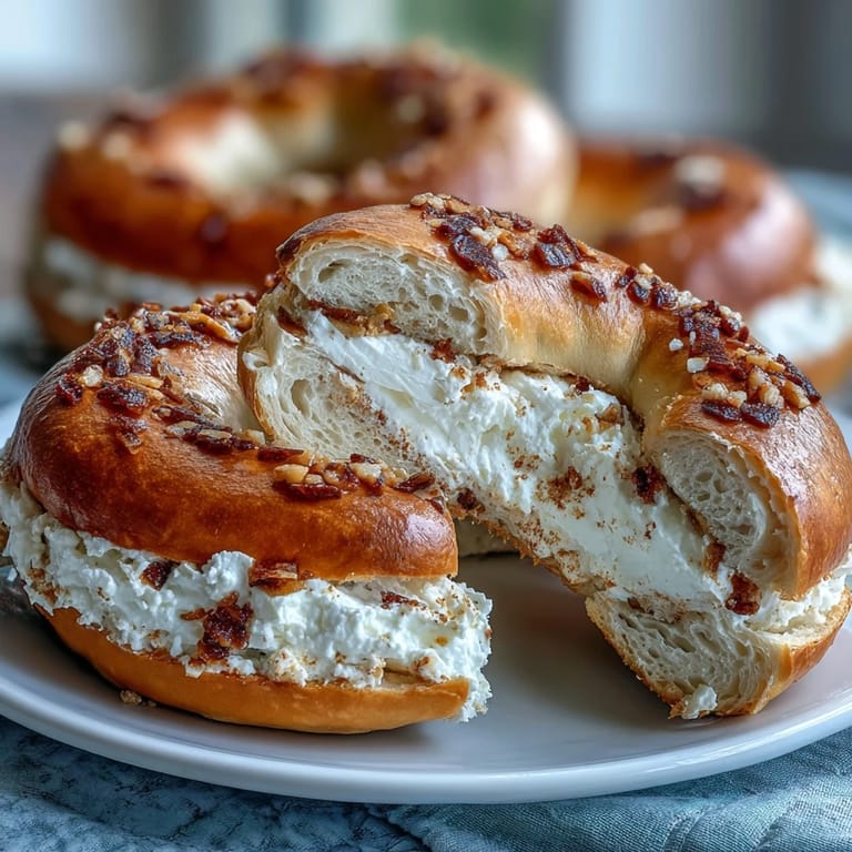Homemade cinnamon swirl bagels made with Greek yogurt, perfect for breakfast with cream cheese.  