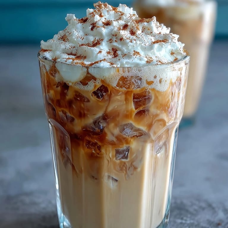 Refreshing vanilla frappuccino protein shake with real vanilla bean paste, maple syrup, and ice cubes for a creamy, energizing drink.  
