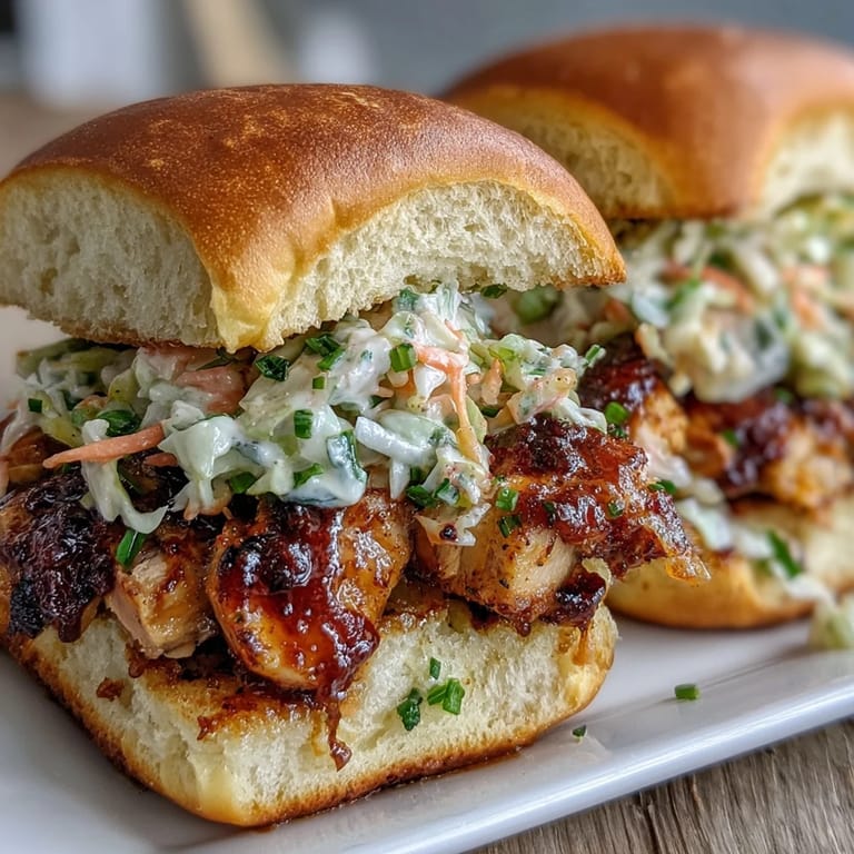 Festive 4th of July BBQ chicken sliders piled high with juicy shredded chicken and crisp coleslaw on toasted buns.  