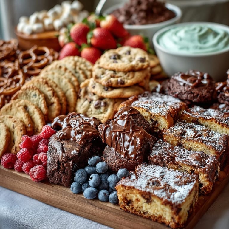 Colorful dessert spread with pound cake, oatmeal cookies, and fresh berries, dusted with powdered sugar for a sweet graduation treat.