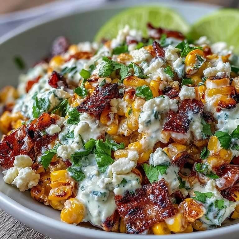 Colorful Mexican street corn salad with sweet charred kernels, zesty lime dressing, and a sprinkle of chili powder for authentic flavor.